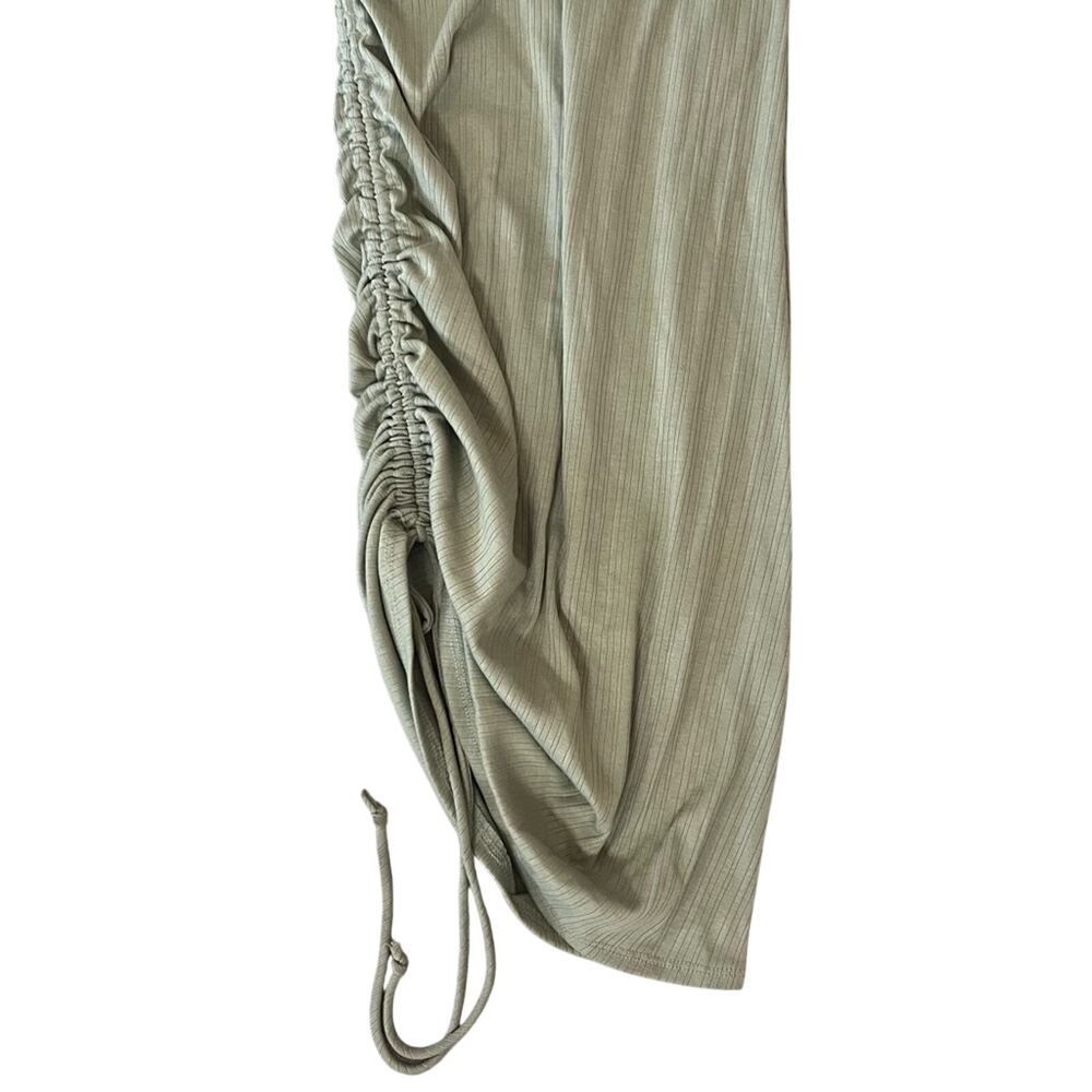 Forever 21 Sage Green Ruched Side Tie Mini Dress Long Sleeve Sz Small Minimalist - Picture 7 of 12